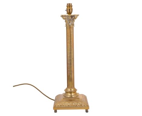 A brass Corinthian columnar table lamp, 52 cm 