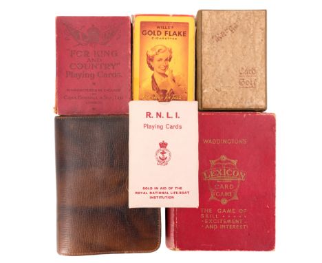 Vintage cards games including Pepys' "Kargo Card-Golf", Waddington's "Lexicon", Goodall "For King and Country" and other play