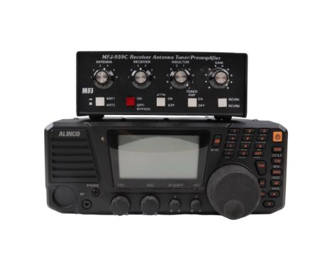 An Alinco DX-R8T/E radio communications receiver, boxed with manual, together with an MFJ-959C Receiver Antenna Tuner/Preampl