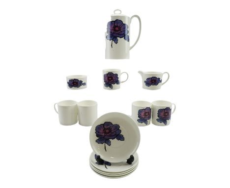 A Wedgwood Susie Cooper "Blue Anemone" coffee set for five