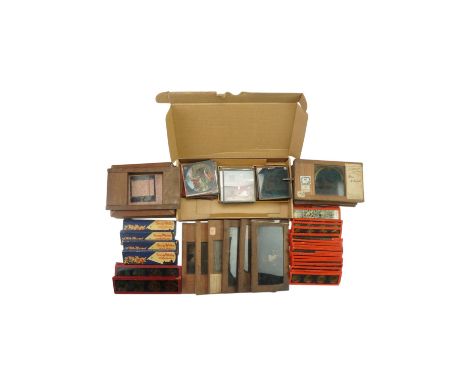 A group of Victorian children's, humorous and photographic magic lantern slides including several Taunt photographic slides t