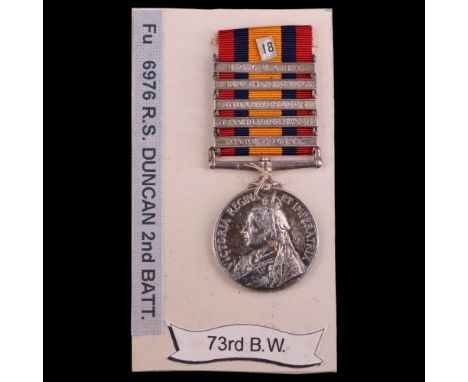 A Queen's South Africa medal with 5 clasps to 6976 Pte R S Duncan, 2nd Black Watch