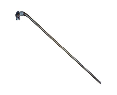 A vintage walking stick having a carved and painted handle in the form of a Jack Russell or similar hound's head, its eyes gl