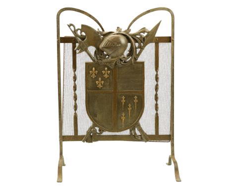 A cast and wrought iron armorial firescreen, with removeable sparkguard, 48 x 29 x 69.5 cm