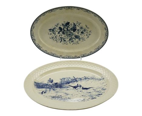 Two Victorian blue-and-white transfer printed ashets respectively by Mintons for Mortlocks of Oxford Street and T C Brown Wes