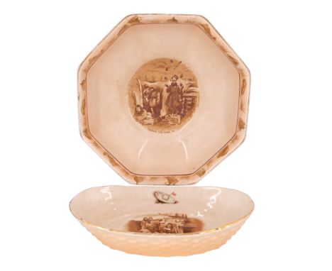 Two Bruce Bairnsfather / Old Bill ceramic bowls, larger 24 cm, (larger a/f) 