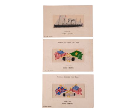 Three vintage RMS Celtic embroidered silk postcards