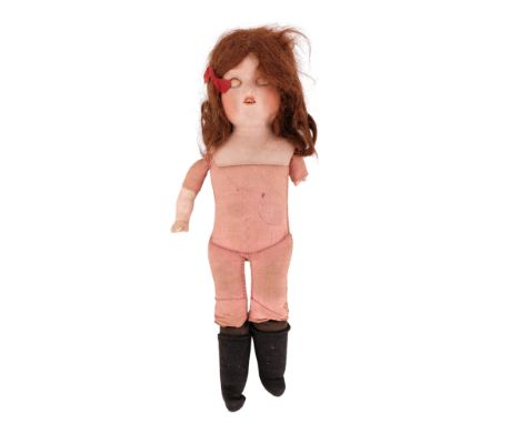 A late 19th / early 20th Century bisque porcelain doll by Wagner &amp; Zetzsche, having sleeping eyes, open mouth and fabric 
