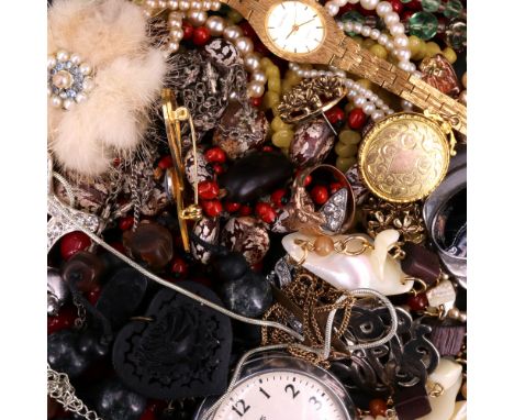 A group of vintage costume jewellery together with a Smith's pocket watch etc