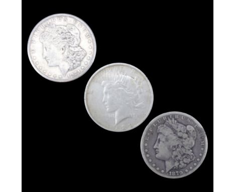 1879 and 1921 US Morgan and 1922 Liberty dollar coins