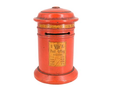 A Victorian treen money box in the form of a Post Office pillar box, 13 cm 