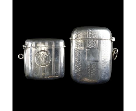 Edwardian and George V silver vesta cases each bearing banded engine-turned decoration, largest 5.5 x 4 cm, 43 g 