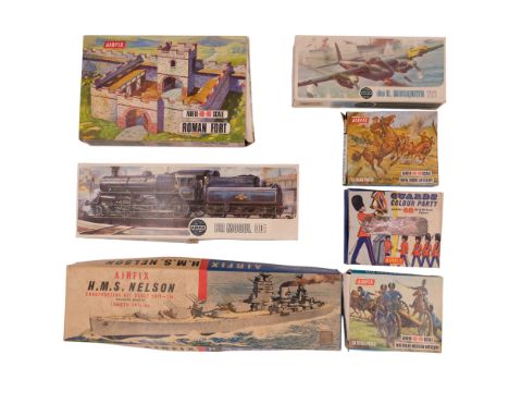 A group of vintage Airfix model kits etc including Roman Fort, BR Mogul 00 gauge locomotive, and toy soldiers