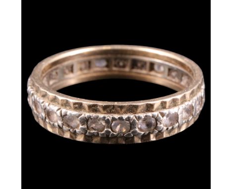 A vintage two-colour 9 ct gold and white stone eternity ring, T, 4.1 g