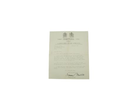 A 1960 letter from dressmakers Normal Hartnell Limited to a young woman in response to her "Easter Outfit Questionnaire", rea