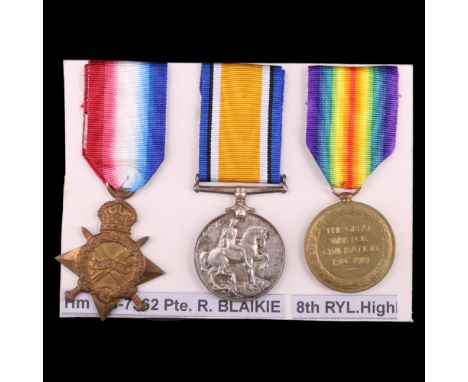 A 1914-15 Star, British War and Victory medals to S-7362 Pte R Blaikie, 8th Battalion Black Watch, [Killed 9 April 1917, Arra