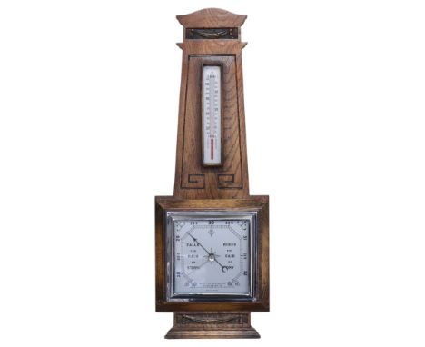 An oak "banjo" barometer, circa 1930, 68 cm 