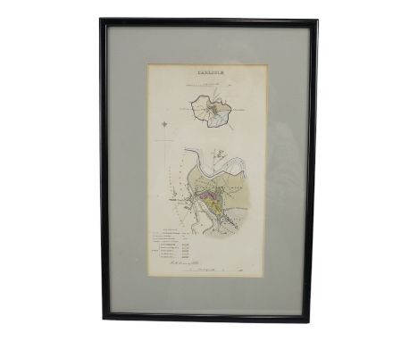 A 19th Century map of Carlisle, watercolour tinted etching, originally published in "Municipal corporation boundaries (Englan
