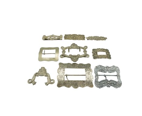 A group of vintage Scottish Highland Piper's Universal Pattern baldrick mounts together with dress buckles 