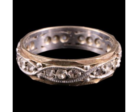 A vintage two-colour 9 ct gold and white stone eternity ring, N/O, 2.7g