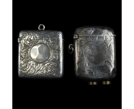 A George V silver vesta case converted to a cigarette lighter, together with an Edwardian silver vesta case, latter 21 g 