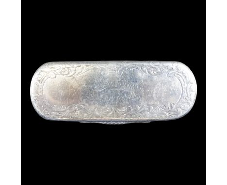 A Victorian Nathanial Mills silver toothpick or similar box, its rounded oblong form being profusely foliate scroll engraved 
