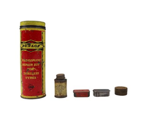 [ Classic car ] A vintage Dunlop 'Reddiplug' tyre repair kit and related items