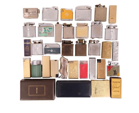 A large collection of vintage cigarette lighters including Canadian Pacific Airlines and Modern Scotland Terrier lighters tog