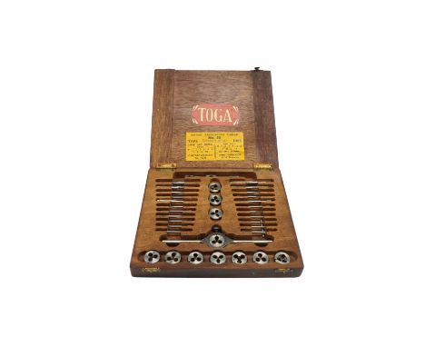 A vintage engineer's Toga British Association thread tap and die set, case 20 cm x 22 cm