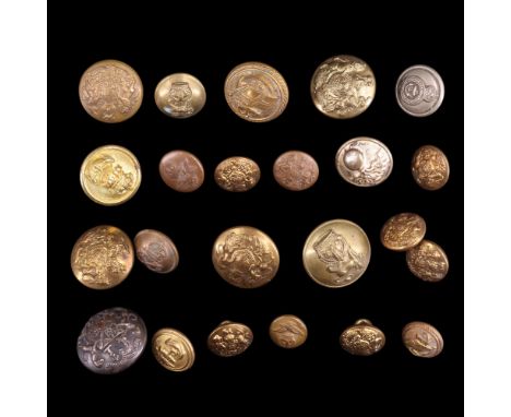 A small collection of army and naval uniform buttons together with a Victorian livery button