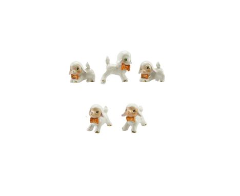Five ceramic lambs in bowties circa 1950s