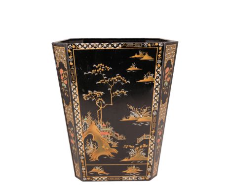 A Worcester Ware chinoiserie printed tinplate waste paper bin, circa mid 20th Century, 28 cm 