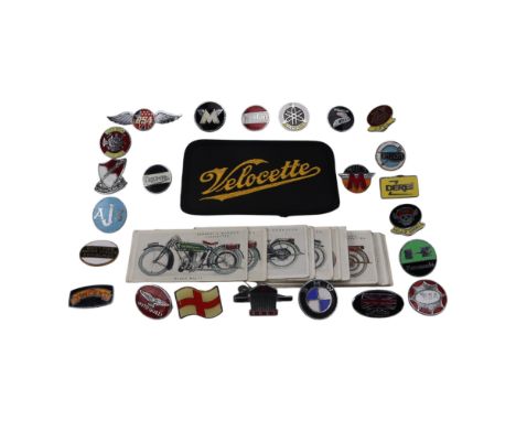[ Classic Car] A group of vintage enamelled automotive and motorcycle badges including Rolls Royce, Triumph, Honda, Norton, W