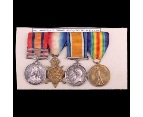 A Queen's South Africa medal with South Africa 1902 and Cape Colony clasps, 1914-15 star, British War and Victory medals to 3