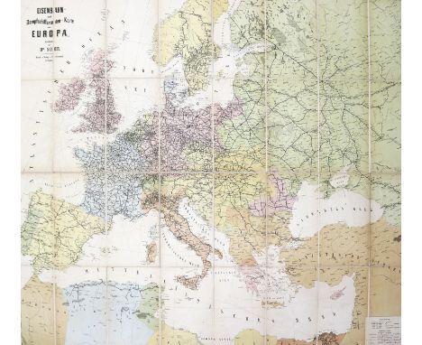Sohr,K.: Eisenbahn- und Dampfschiffrouten-Karte von Europa. 22. Aufl. Glogau, Flemming 1889. Farb. lithogr. Karte in 32 Segme