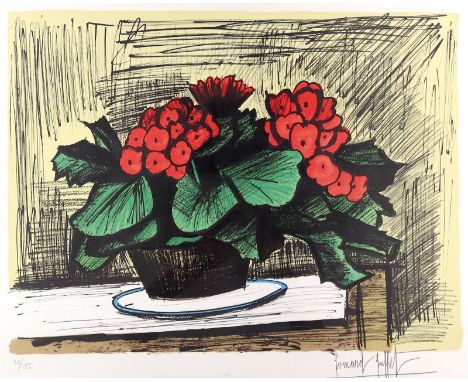 Buffet, Bernard: (1927 Paris 1999). Pot de bégonias. Farblithographie. 48 x 64,5 cm. Sign. Unter Glas gerahmt (nicht ausgerah