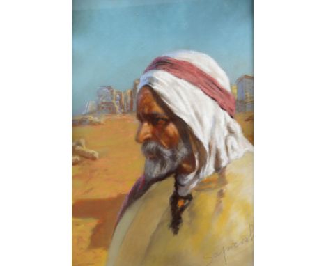 Araber.: Ausdrucksstarkes Portrait eines Arabers ╔und╗ sitzender Araberfürst mit einem Schwert. Bärtiger Araber in traditione