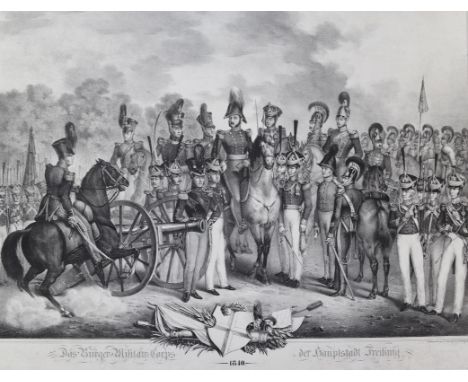 Freiburg/Br.: "Das Bürger-Militair-Corps der Hauptstadt Freiburg 1840". Lithogr. von F.X. Rixinger, Fbg. Ca. 44 x 59 cm. - Au