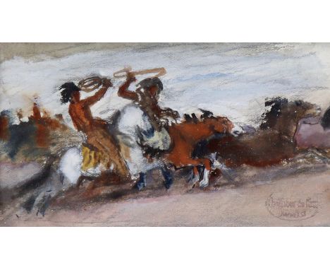 Faber du Faur, Otto von╗: (1828 Ludwigsburg - München 1901). Reiter im Galopp mit Lasso. Aquarell u. Gouache. Ca. 7 x 12 cm. 