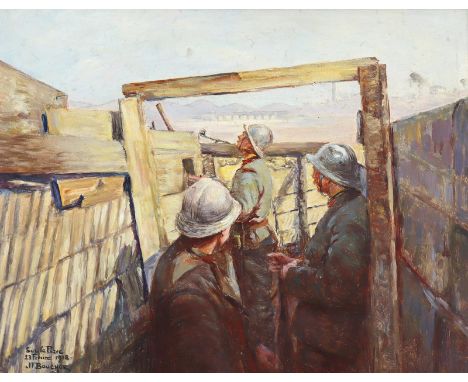 Bouchor, Joseph-Félix: (1853 Paris 1937). "Sur le Piave." Soldaten im Schützengraben. 23. Februar 1918. Öl auf Holz. Ca. 26,5