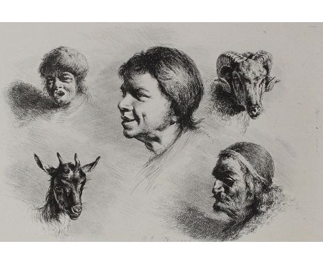 Boissieu, Jean Jacques: (1736 Lyon 1810). Kopf- und  Portraitstudien. 7 Radierungen mit je mehreren Köpfen auf einem Blatt, t