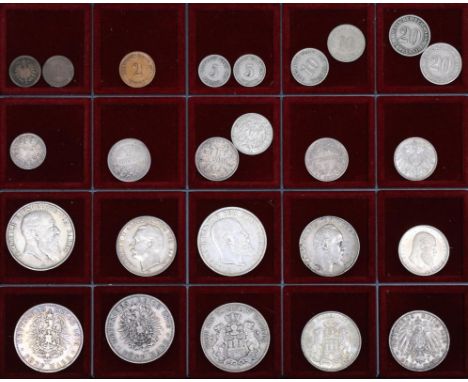 Münzsammlung: Kaiserreich. Dabei: Freie und Hansestadt Hamburg: 5 Mark 1875 J, 1876 J, 1903 J, 3 Mark 1912 u. 1914 J. Baden: 