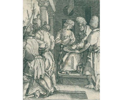 Dürer, Albrecht: (1471-1528) gegens. Kopie nach. Pilatus wäscht seine Hände in Unschuld. Kupferstich auf Bütten von Johann Ul