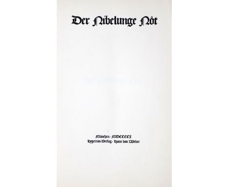 Nibelunge Not, Der.: Mchn., Hyperion-Vlg. Hans von Weber 1910. Fol. CDXLVIII S., 1 Bl. Hprgt. d. Zt. mit Rsch. (Gebrauchsspur