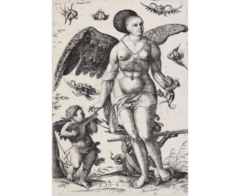 Hopfer, Daniel: (um 1470 Kaufbeuren - Augsburg 1536). Venus und Amor. Eisenradierung auf Bütten um 1510. 22,5 x 15,7 cm. Mit 
