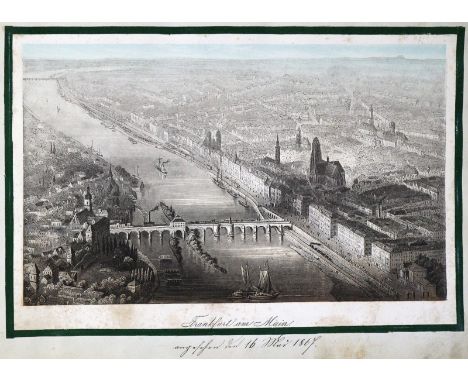 Reise-Album: von Otto Mackel (Deckeltitel). Priv. Album mit 85 aufgez. Ansichten in versch. Formaten u. Techniken, 1867-71. Q