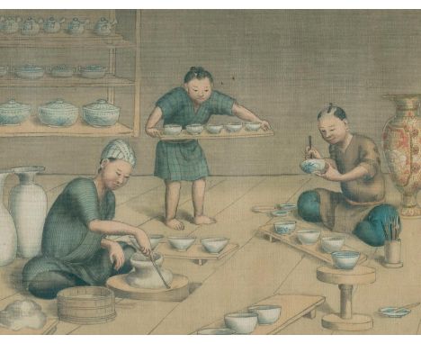 Japanisches Leporello: mit 12 Darstellungen verschiedener Tätigkeiten wie Reisanbau, Töpferei, Zimmerei, Kaufmann, Kampfschul