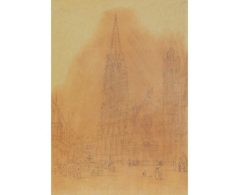 Eibner, Friedrich: (1825 Hilpoltstein - München 1877). Freiburger Münster. Bleistift-Zeichnung auf dünnem Papier, mit Nachlaß