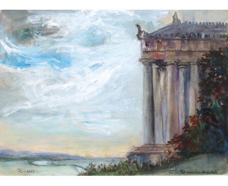 Regensburg.: Walhalla. Aquarell-Mischtechnik auf Papier v. Elisabeth Zierhold. 1910-23. 36 x 49 cm. Betitelt u. sign. - Aus d