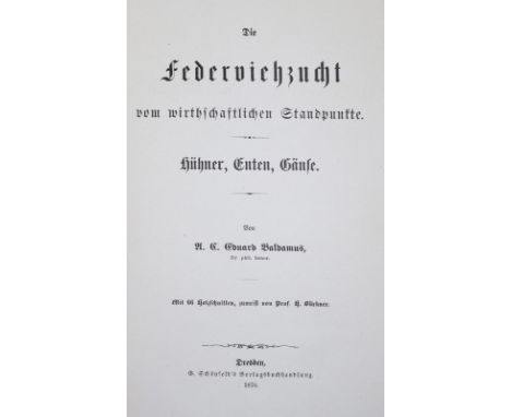 Ruß,K.: Das Huhn als Nutzgeflügel für die Stadt- und Landwirthschaft. Magdeburg, Creutz 1884. XII, 193 S. Hlwd. d. Zt. (Etw. 